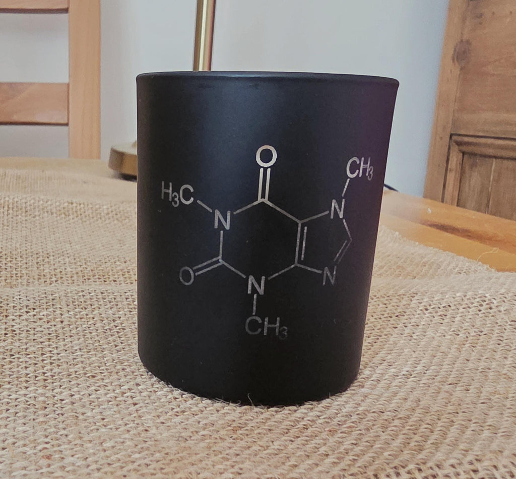 Coffee lovers candle: caffeine molecular structure. Nerdy candles.