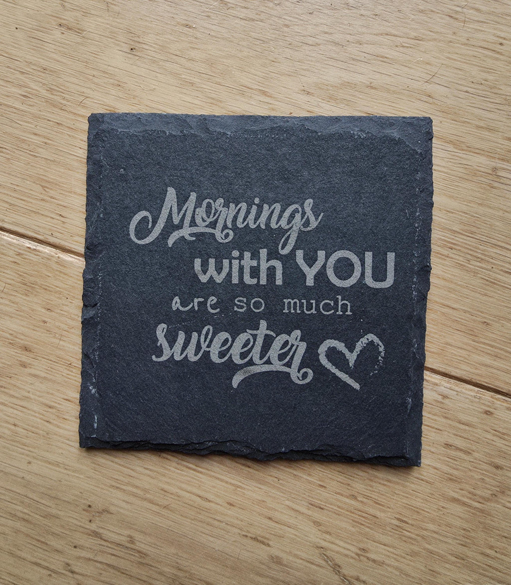 Morning lovers slate valentines coaster