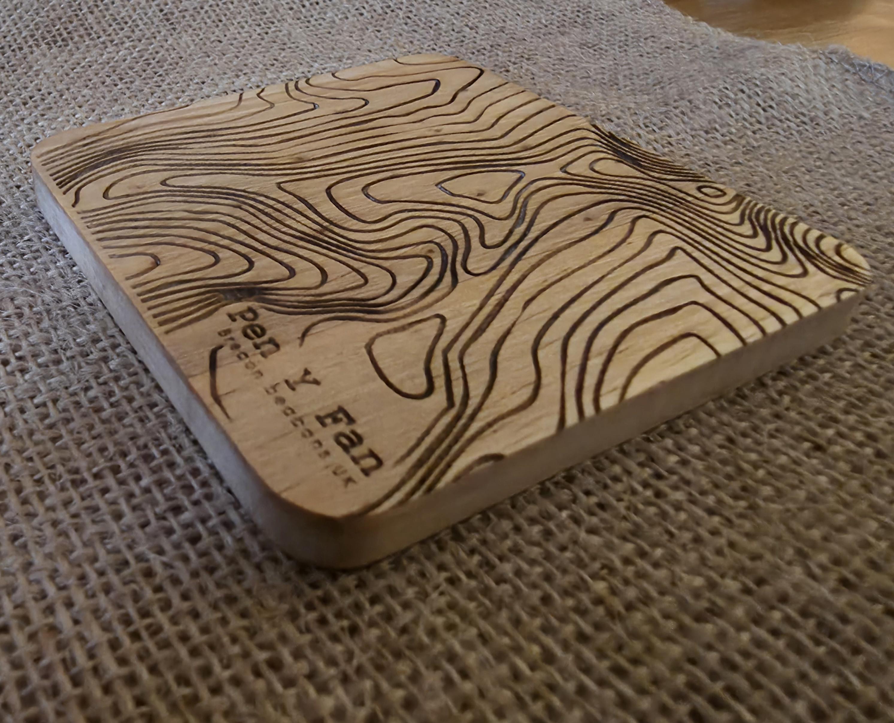 Personalised contour map wooden drinks coaster special location coordinates