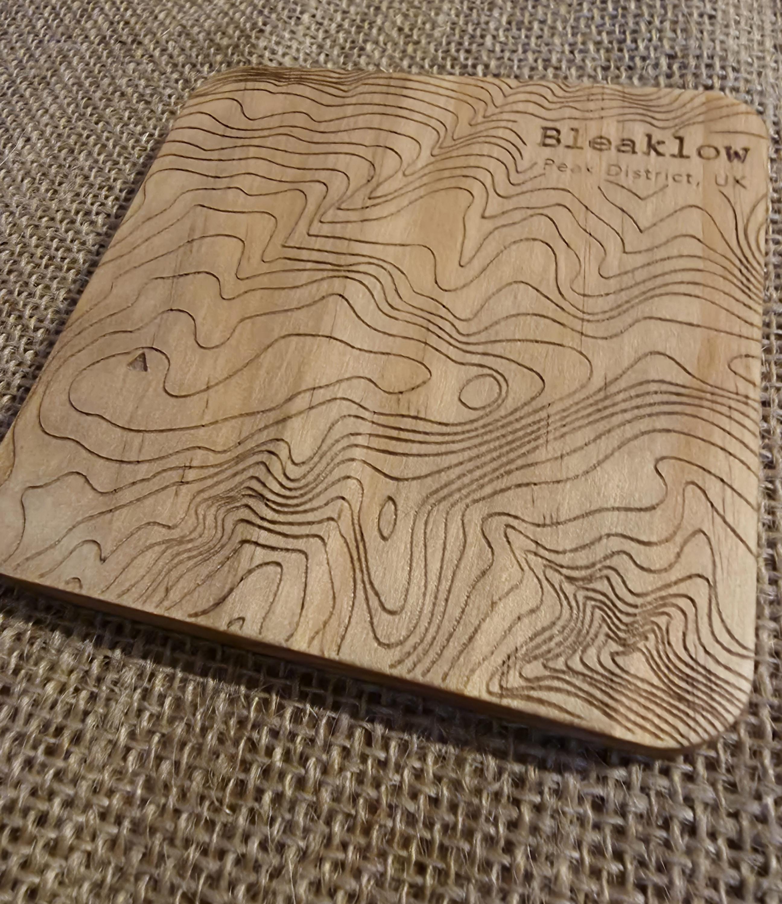 Bleaklow contour map wooden drinks coaster