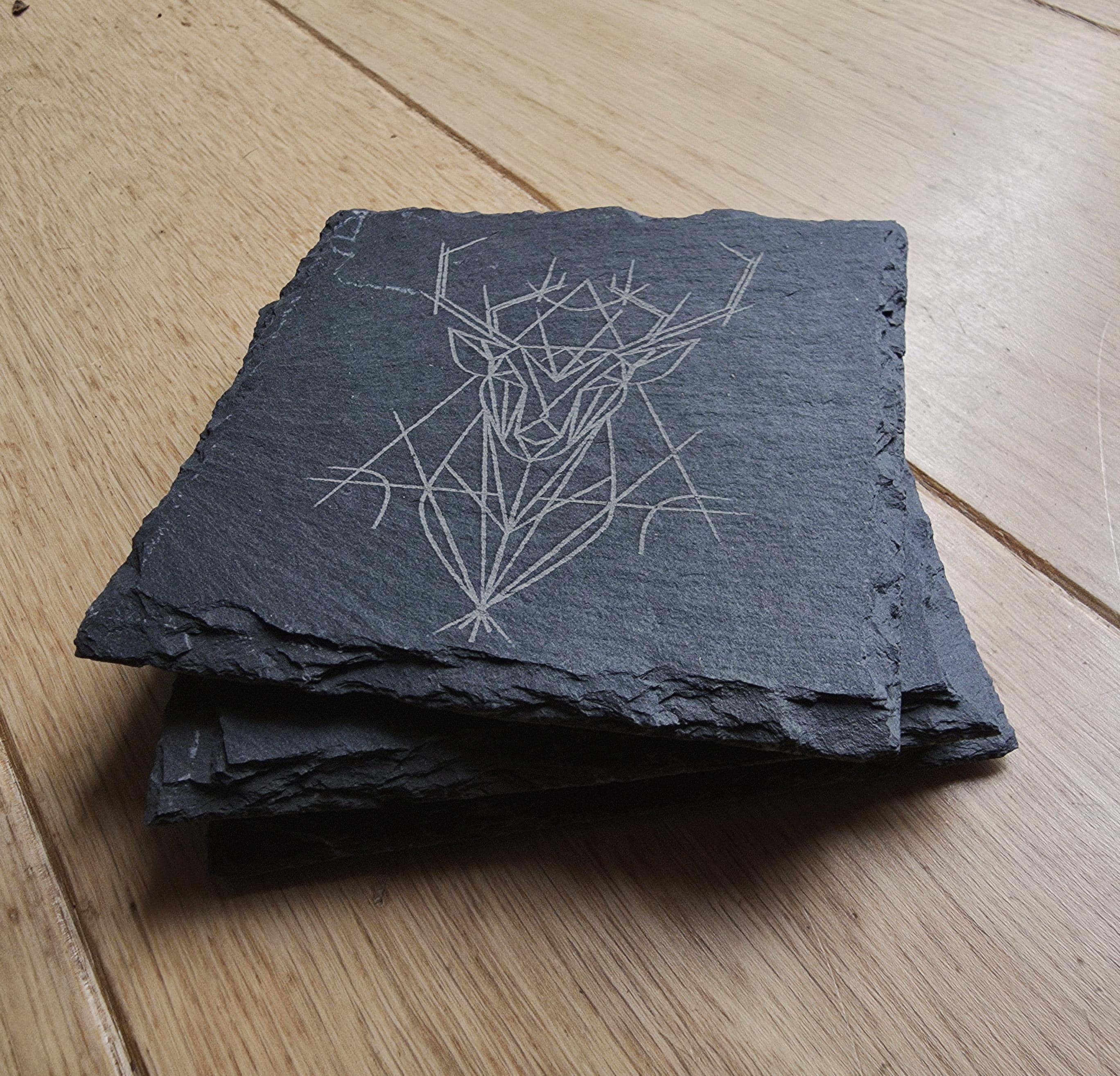 Geometric stag slate drinks coaster