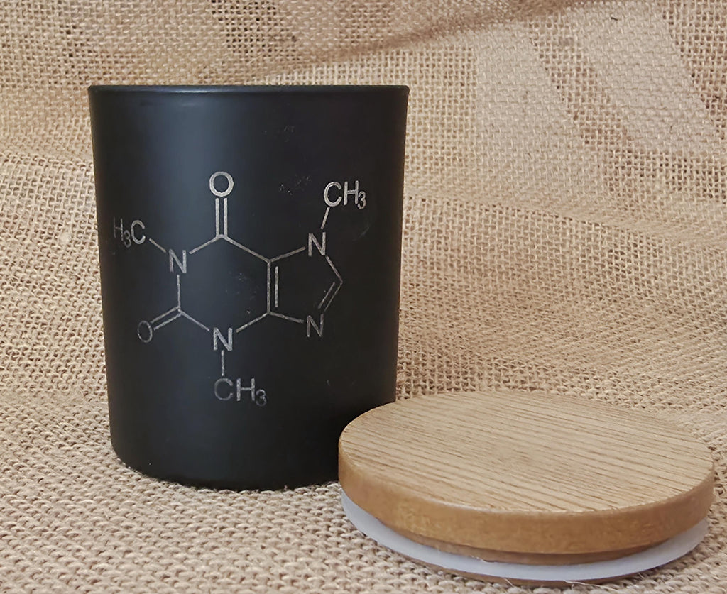 Coffee lovers candle: caffeine molecular structure. Nerdy candles.