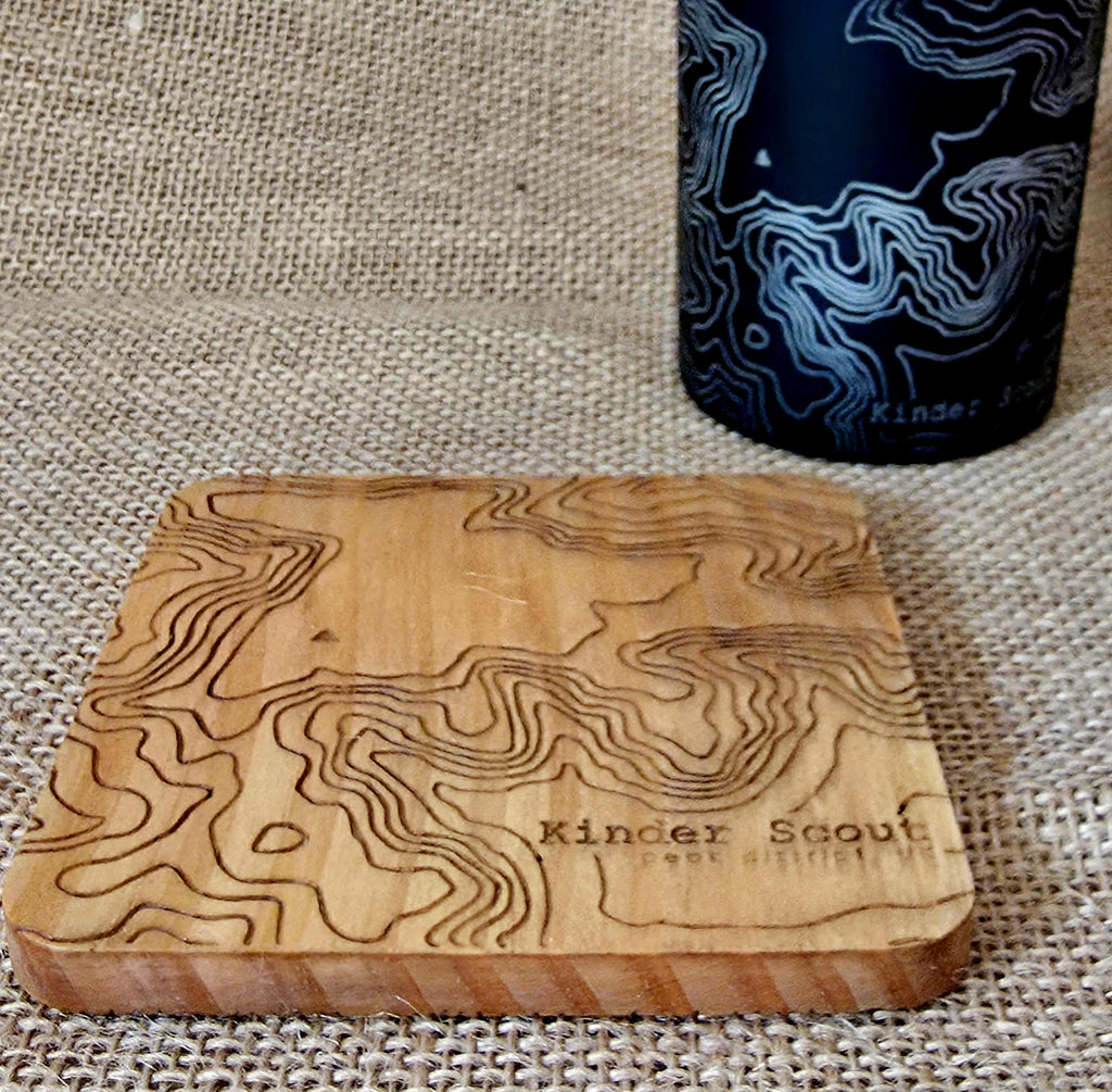 Kinder Scout contour map wooden drinks coaster