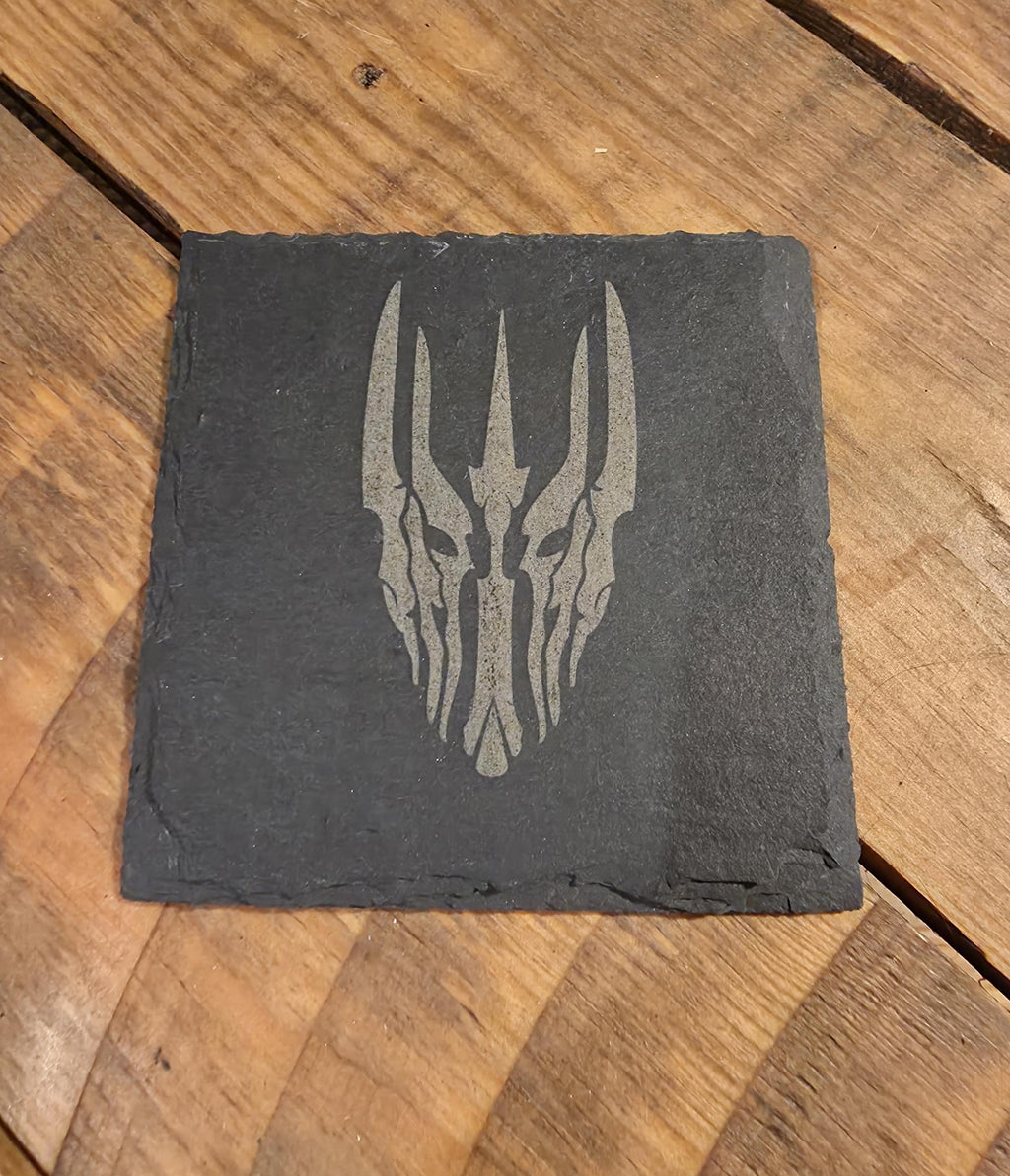 Lord of the rings LOTR fan art slate drinks coaster Saurons helm
