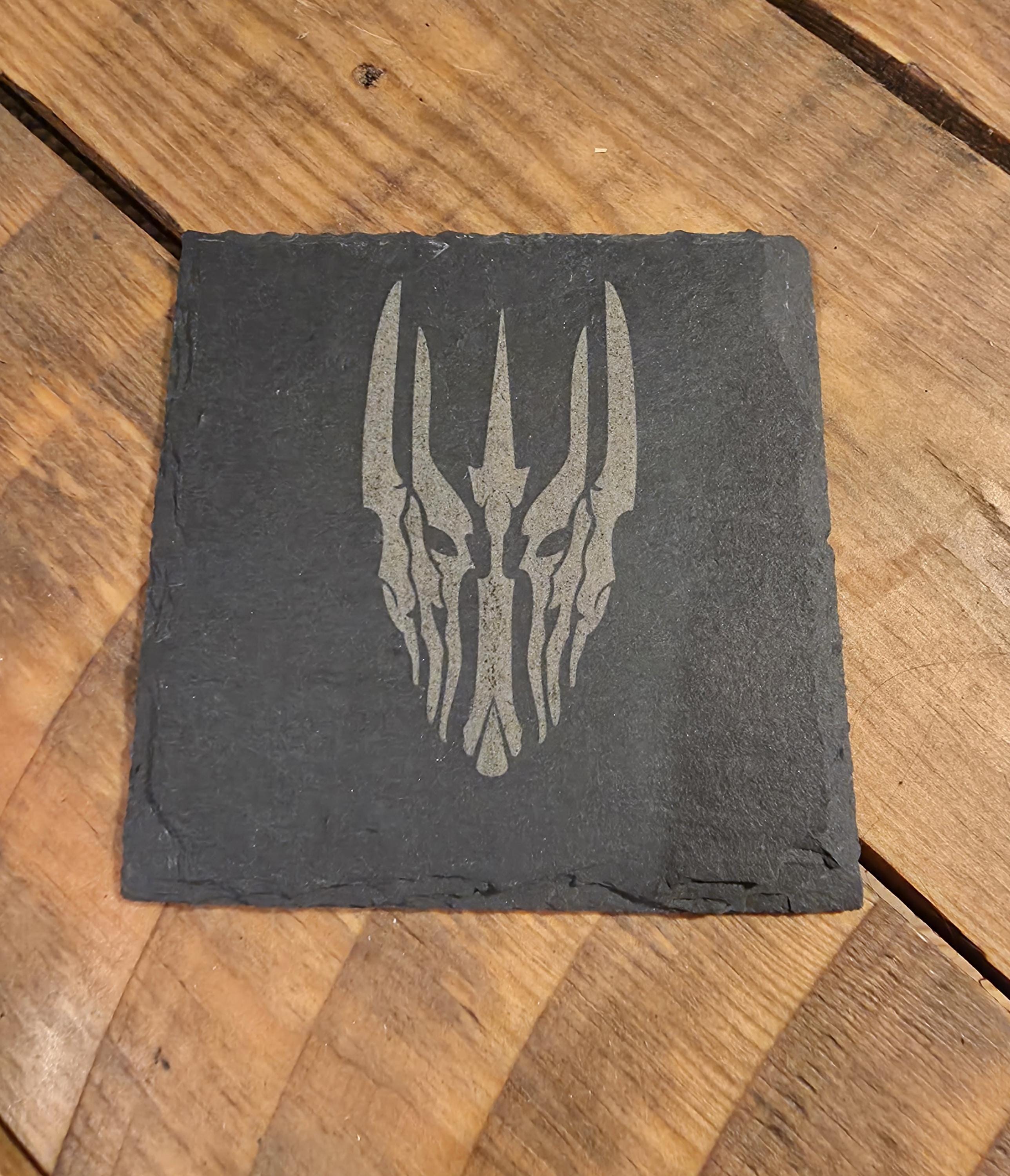 Lord of the rings LOTR fan art slate drinks coaster Saurons helm