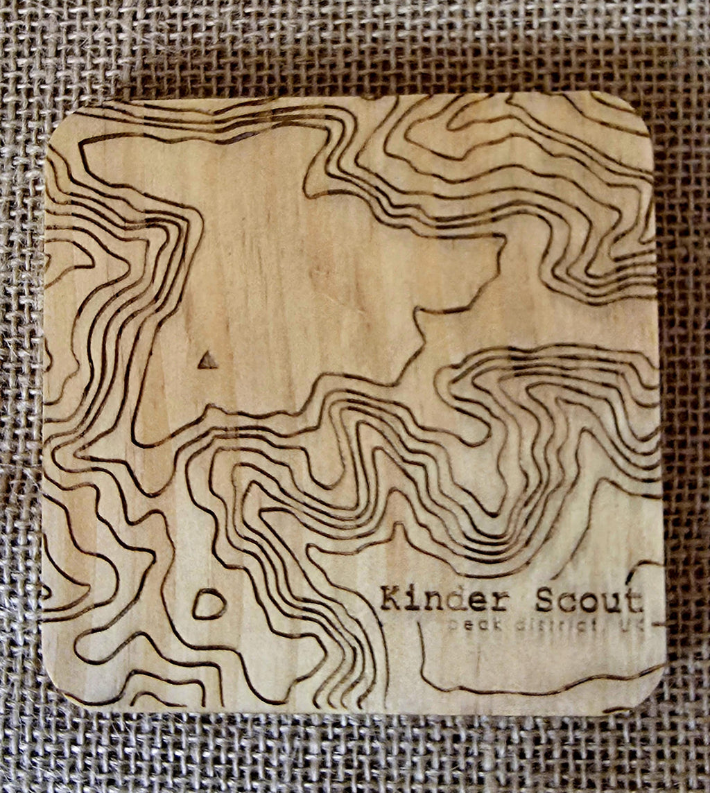 Kinder Scout contour map wooden drinks coaster