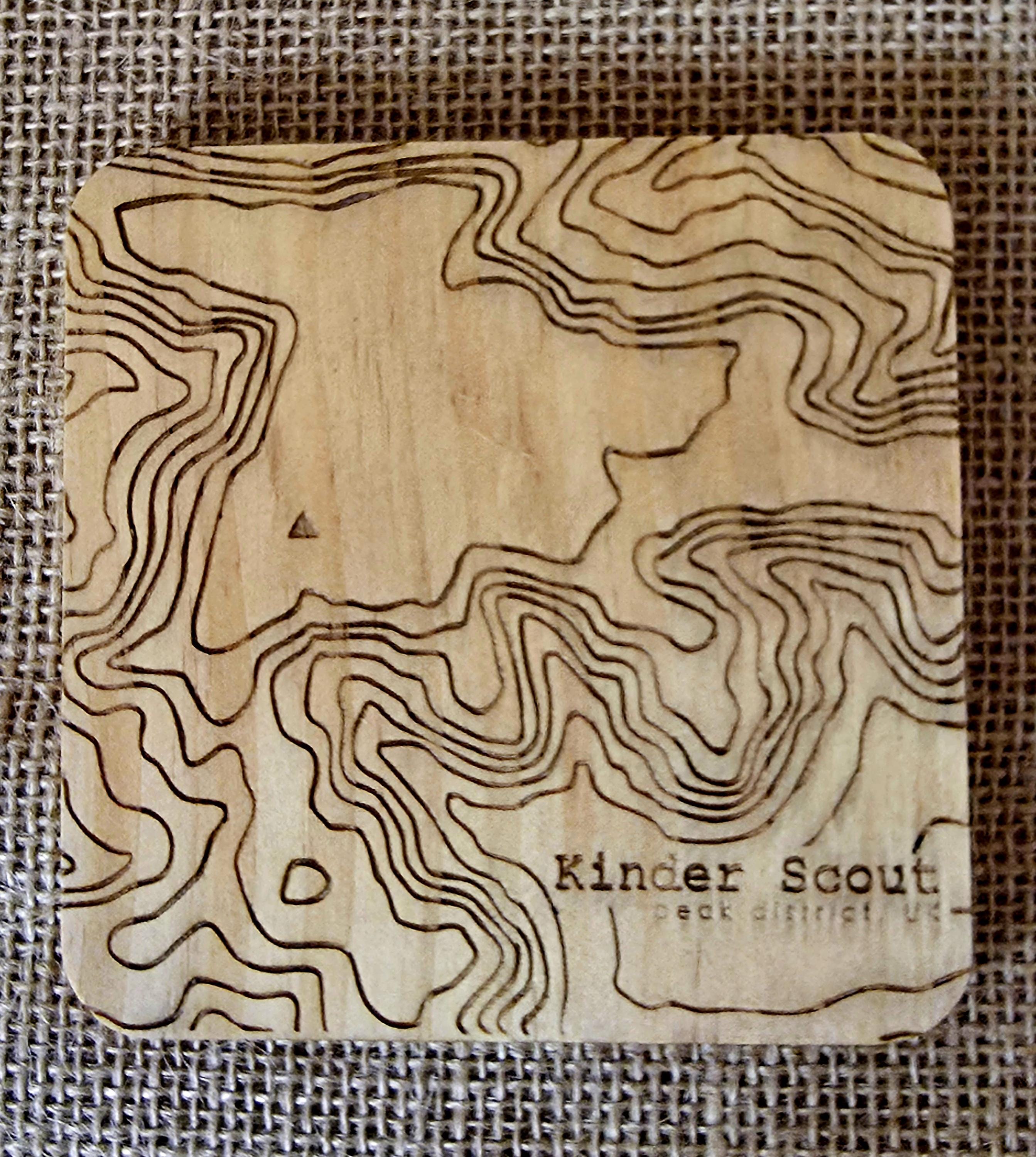 Kinder Scout contour map wooden drinks coaster