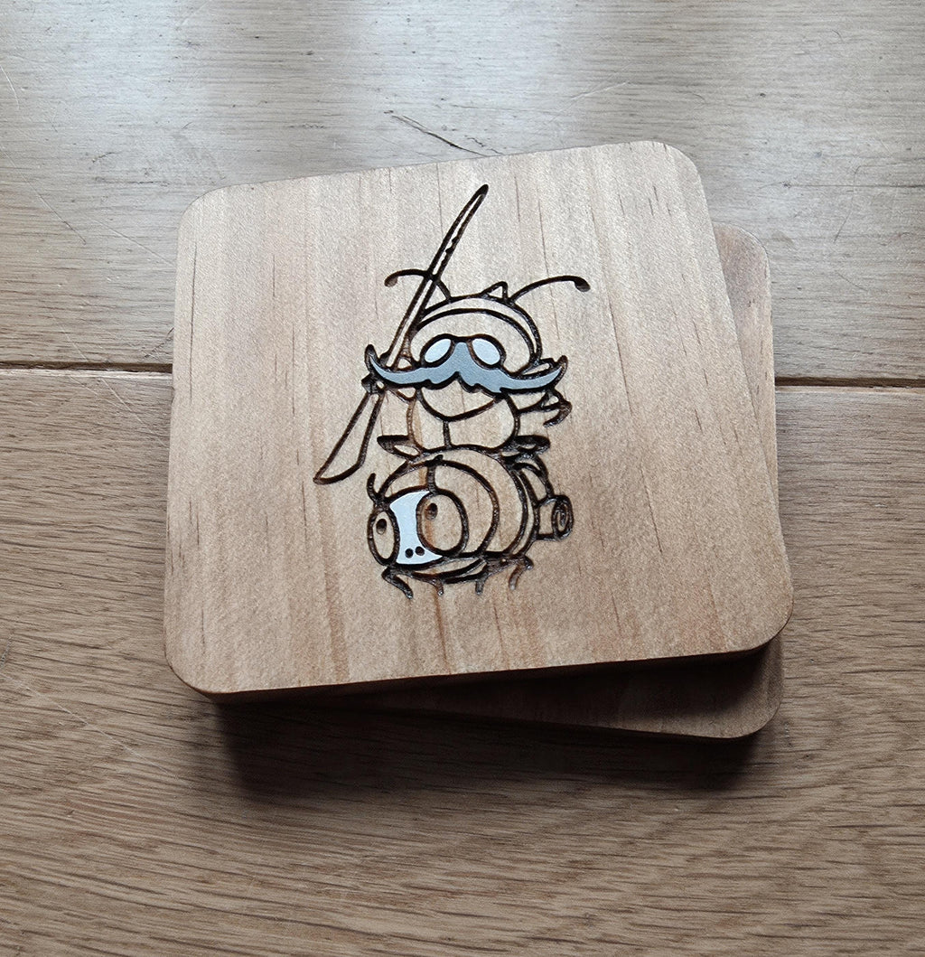 Hollow Knight Silksong Garamond and Zaza wooden drinks coaster