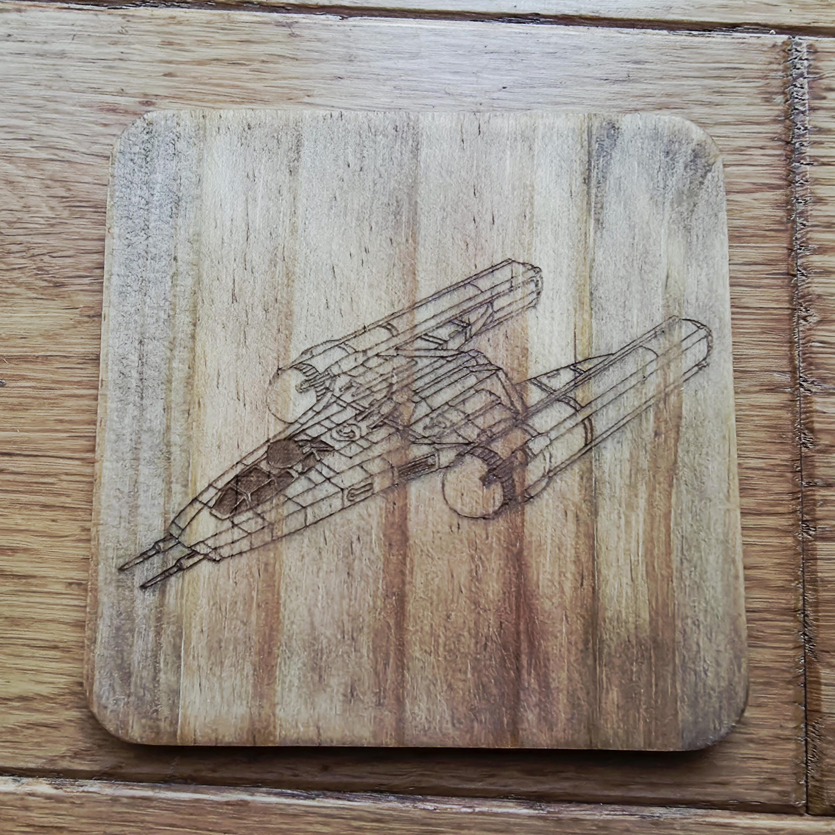 Star wars fan art wooden drinks coaster Y wing