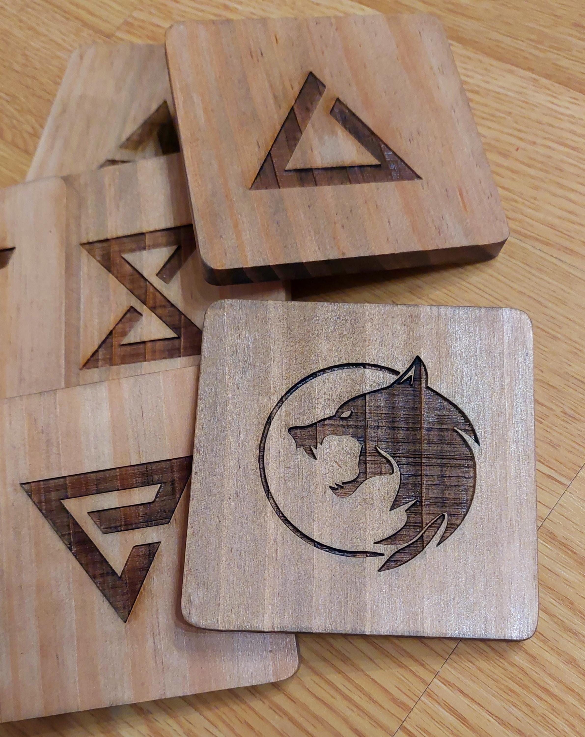 Witcher fan art wooden drinks coaster Witcher symbol