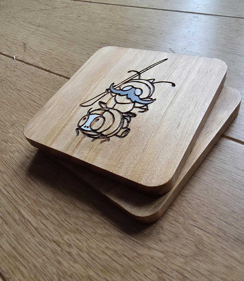 Hollow Knight Silksong Garamond and Zaza wooden drinks coaster