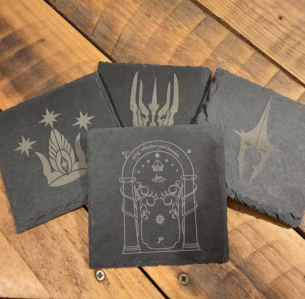 Lord of the rings LOTR fan art slate drinks coaster Durins door