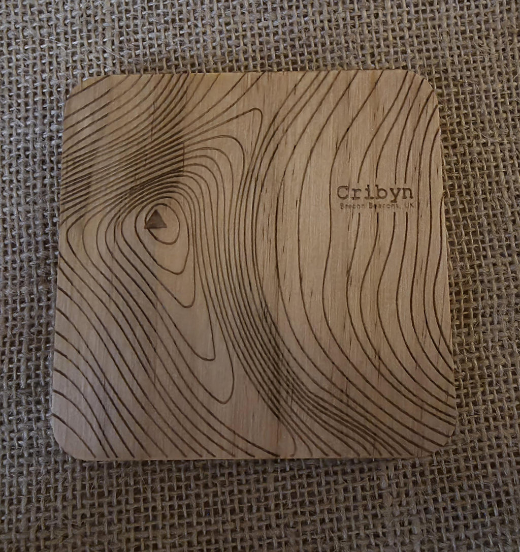 Cribyn contour map wooden drinks coaster
