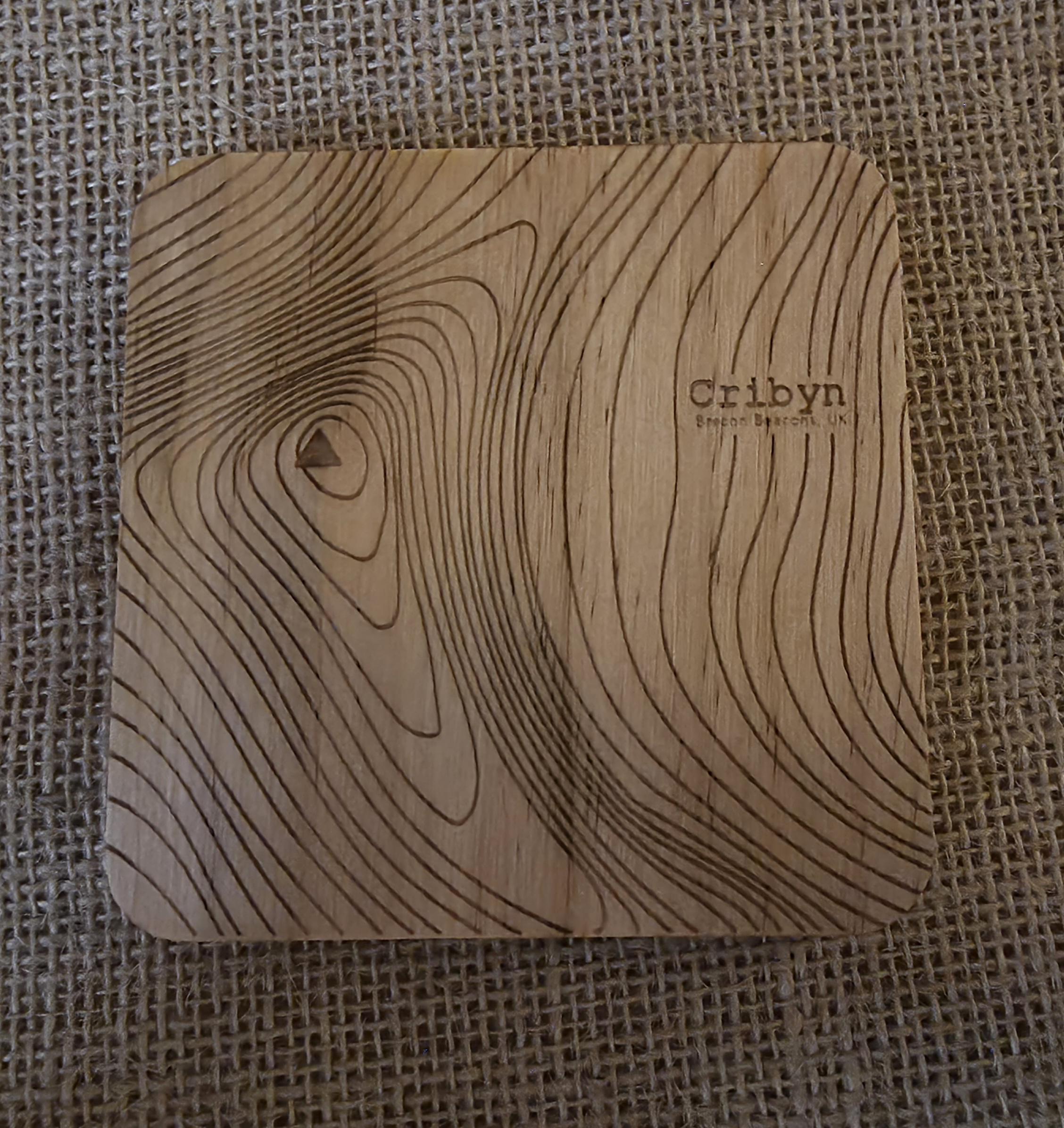 Cribyn contour map wooden drinks coaster