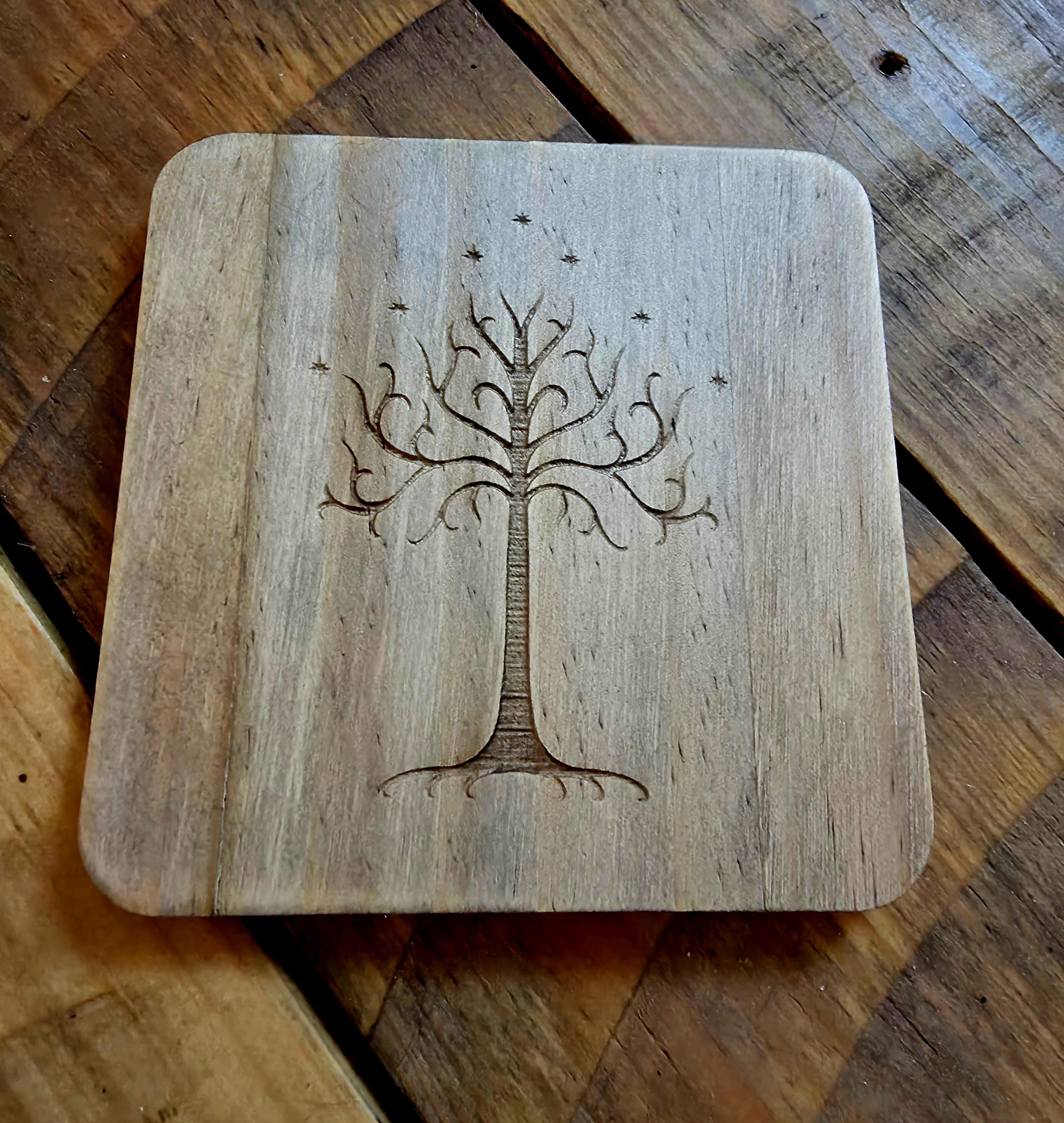 Lord of the rings LOTR fan art wood slate drinks coaster Tree of Gondor