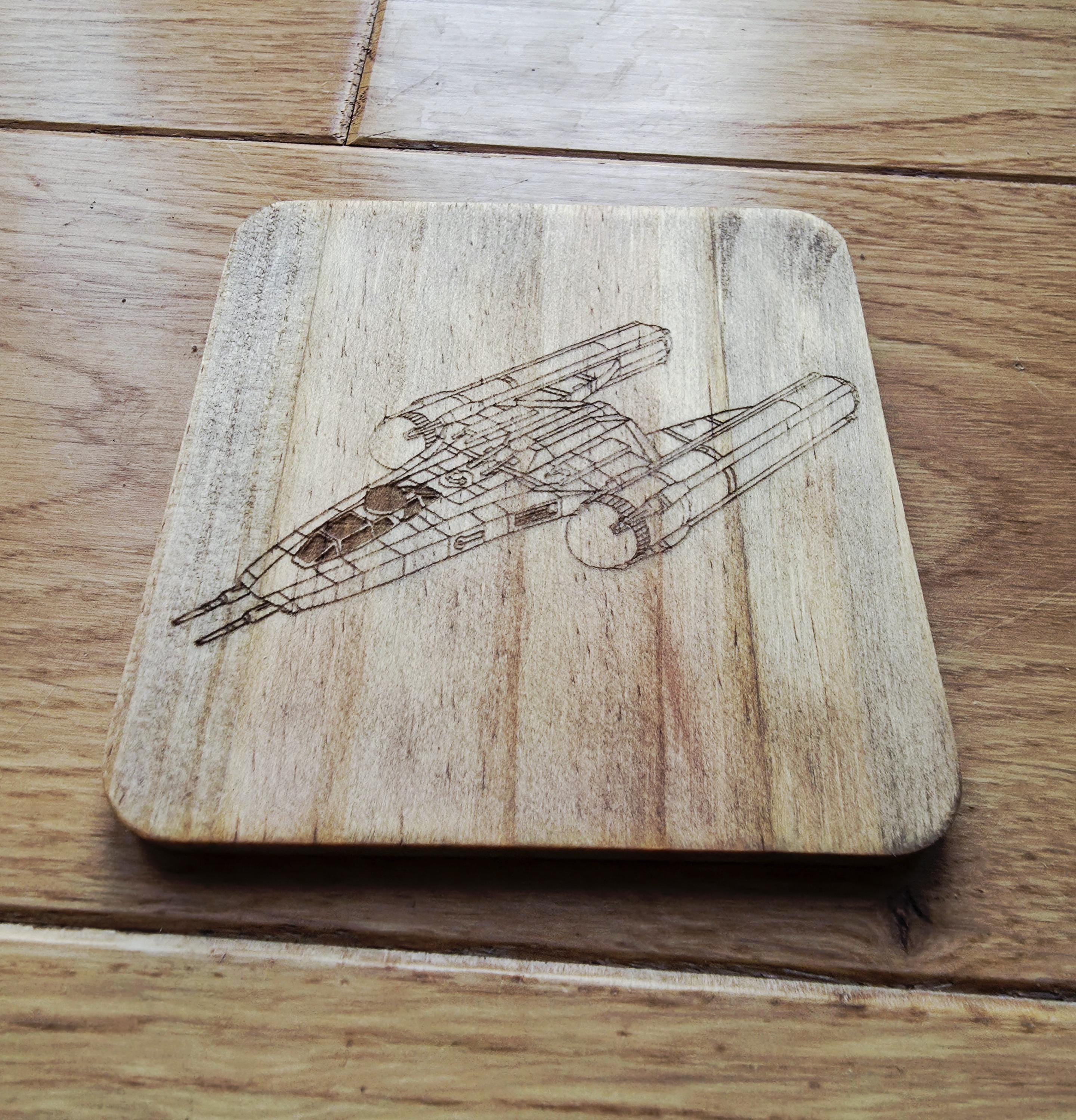 Star wars fan art wooden drinks coaster Y wing