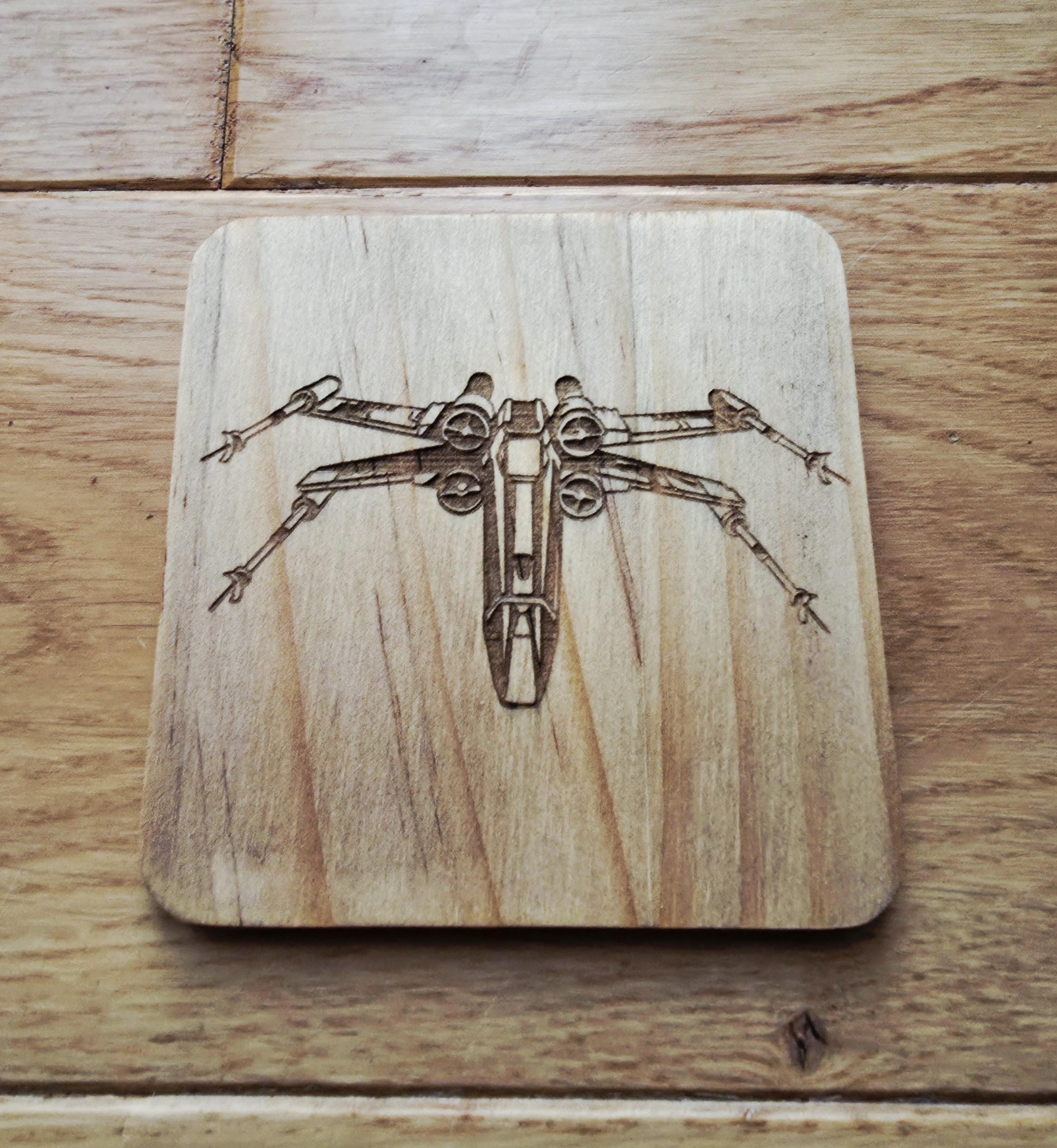 Star wars fan art wooden drinks coaster X wing