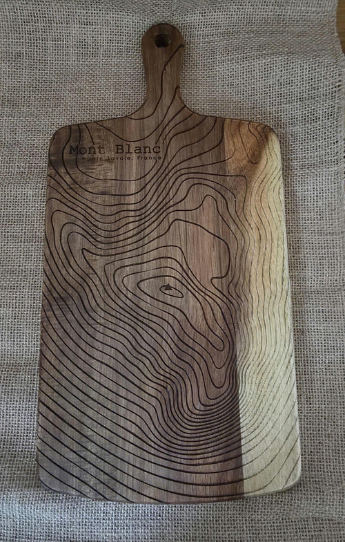Contour map: Mont blanc serving board- cheese charcuterie chopping board in acacia wood
