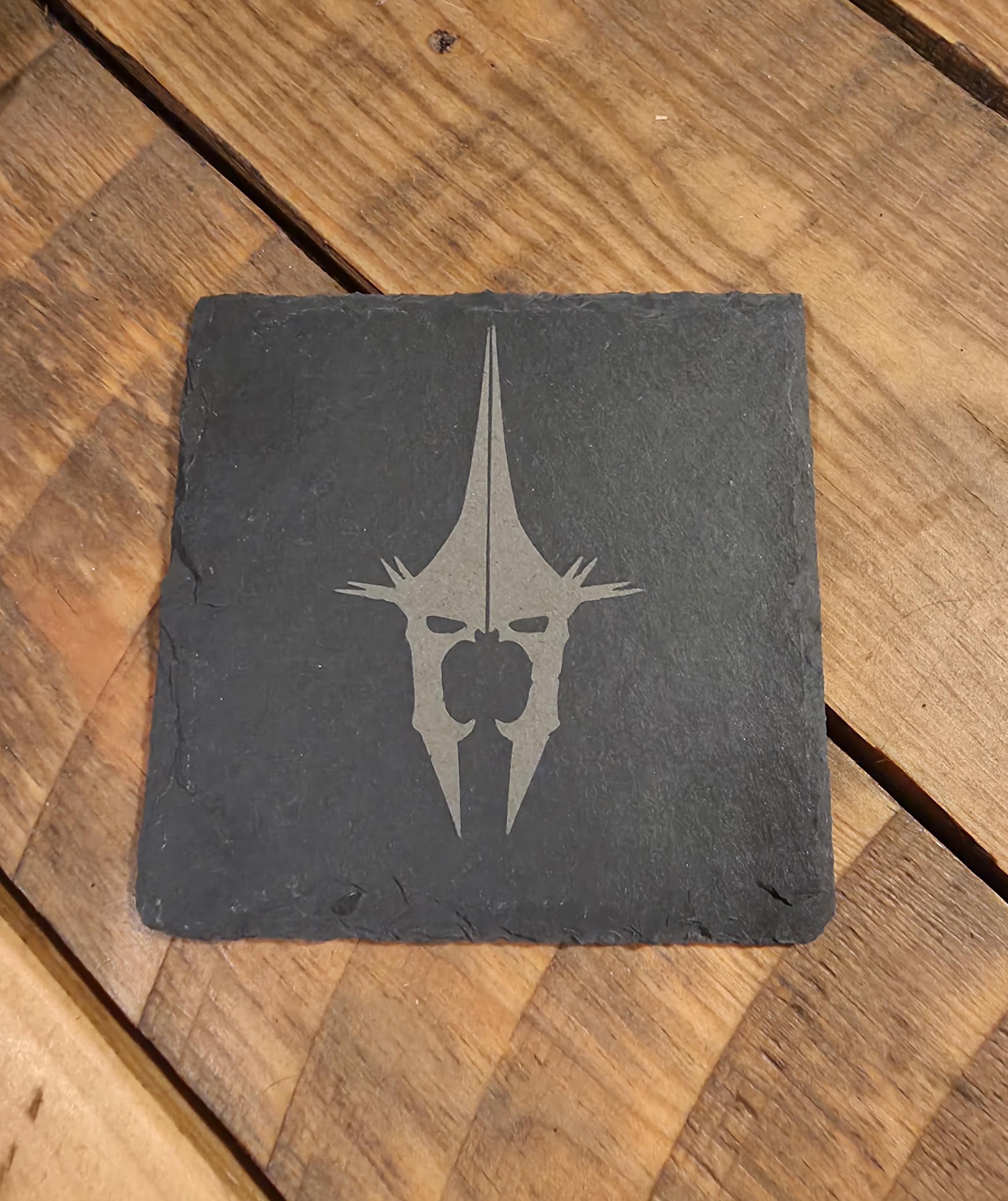 Lord of the rings LOTR fan art slate drinks coaster Witch King helm