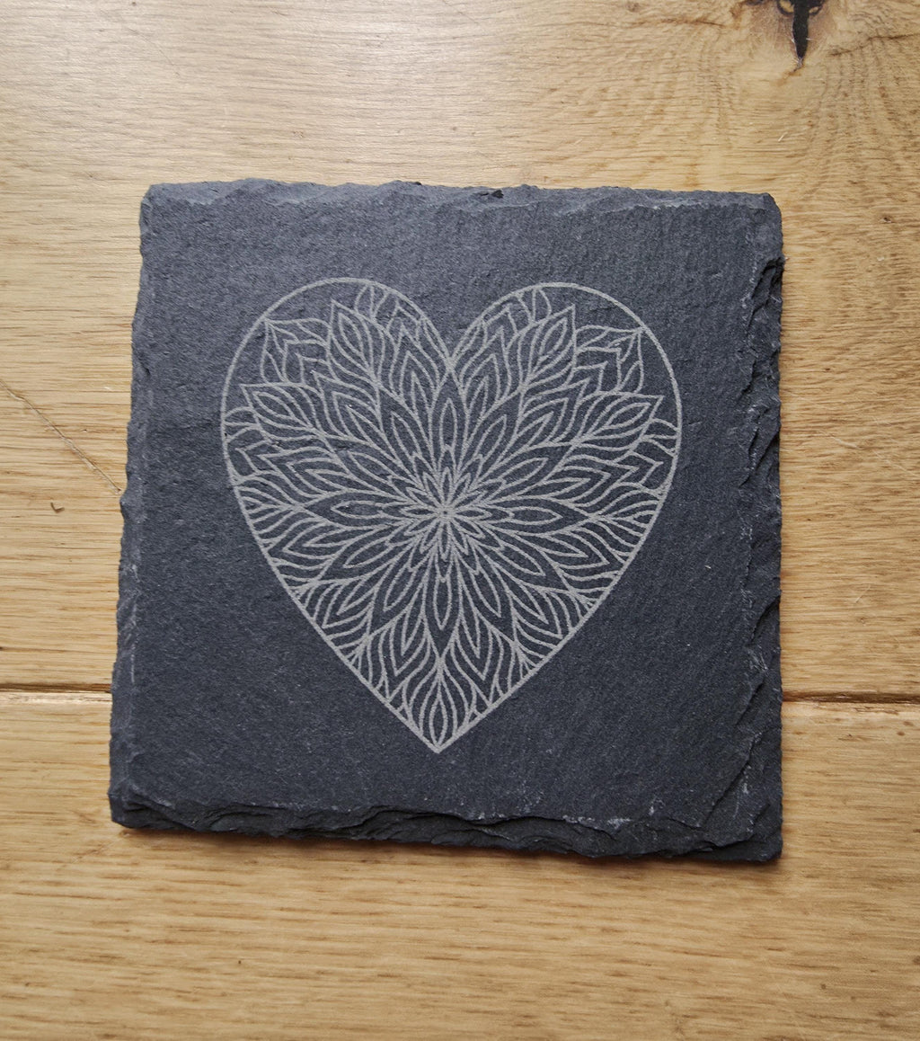 Heart mandala slate valentines coaster