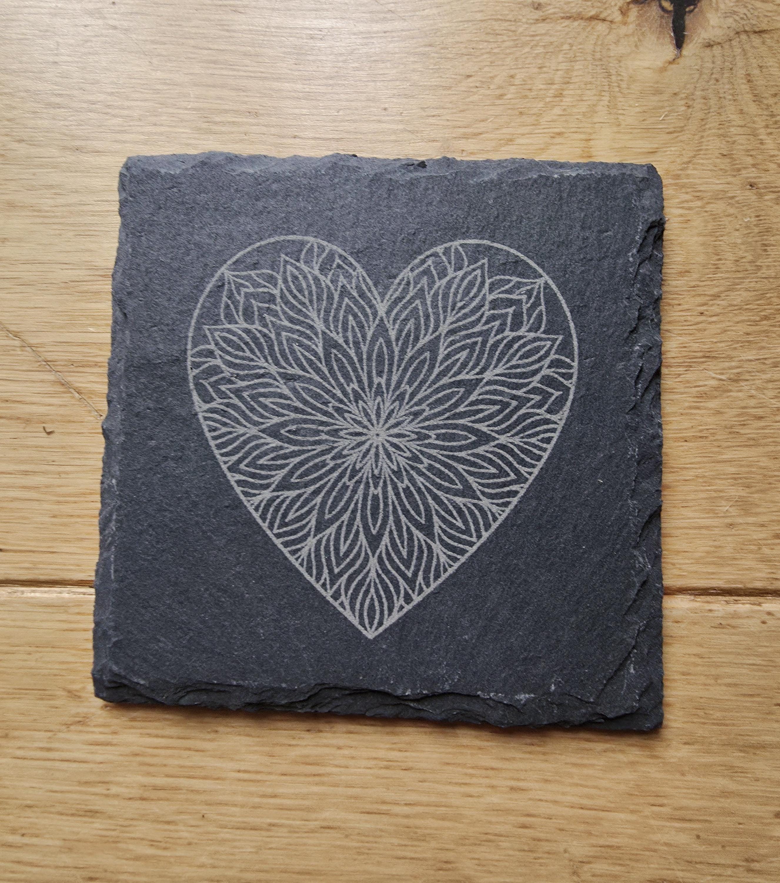 Heart mandala slate valentines coaster