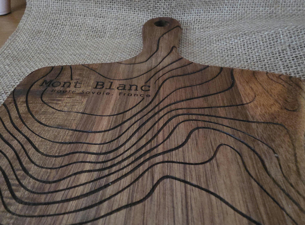 Contour map: Mont blanc serving board- cheese charcuterie chopping board in acacia wood