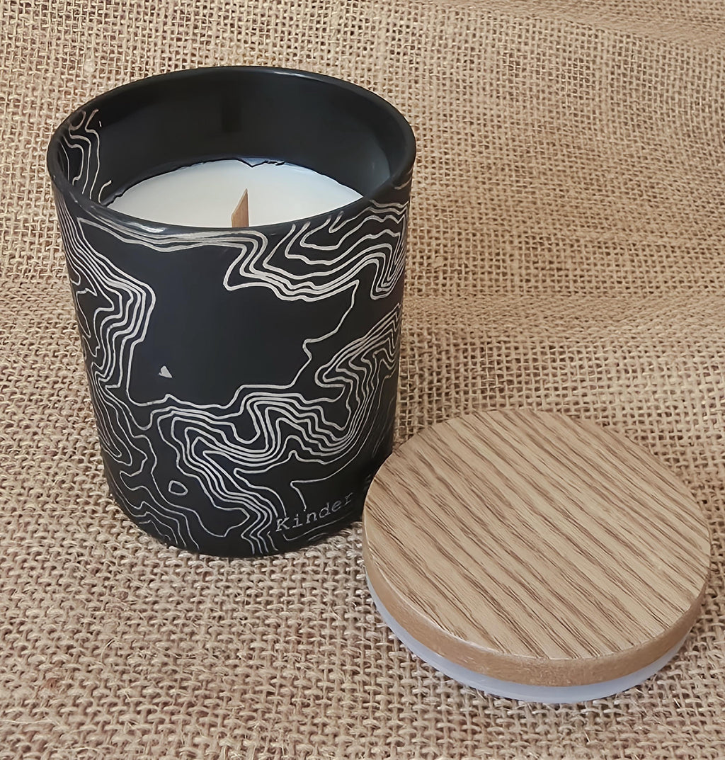 Ramblers candle: Kinder Scout, peak district. Gift for map lovers.