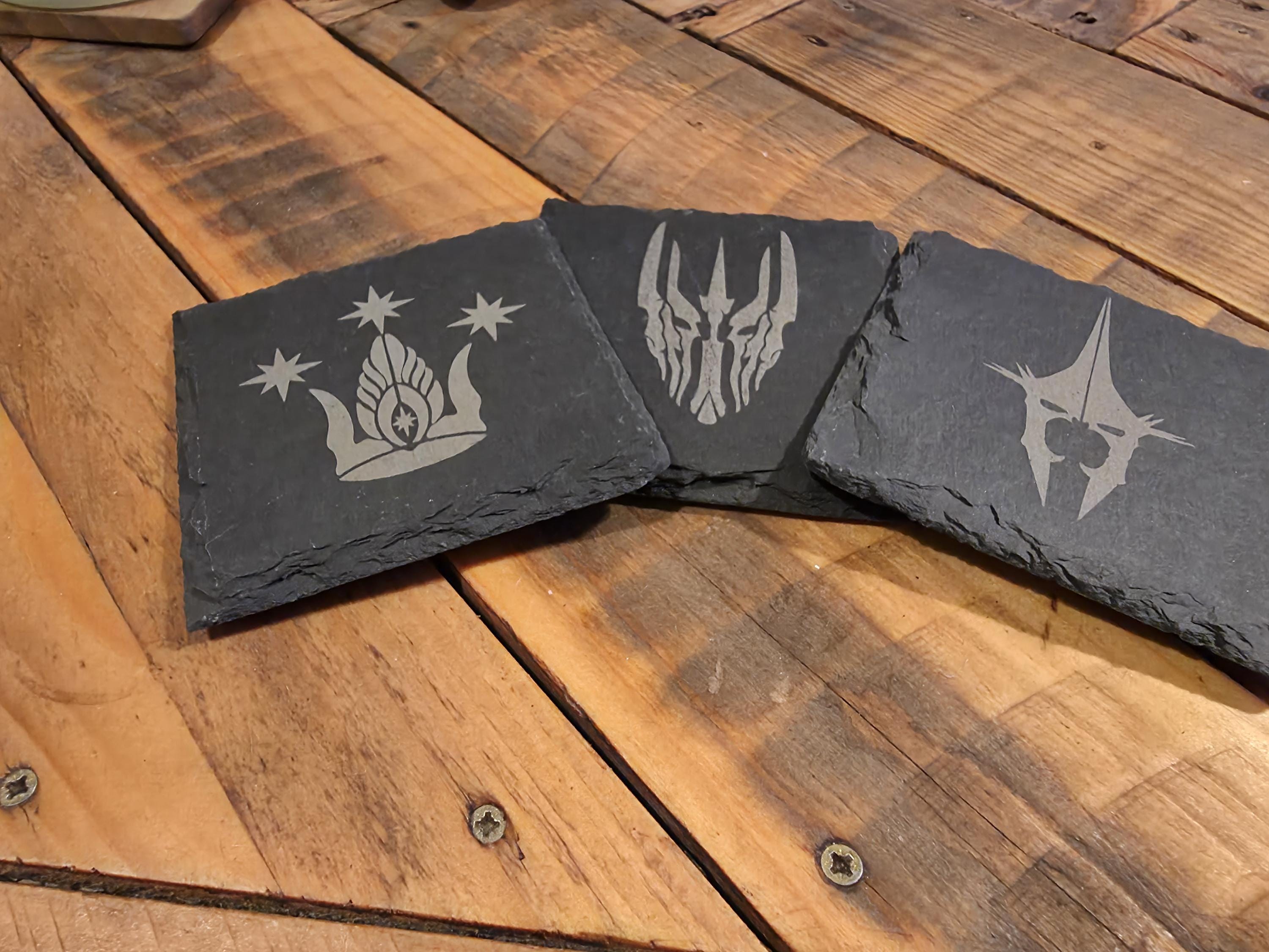 Lord of the rings LOTR fan art slate drinks coaster Saurons helm