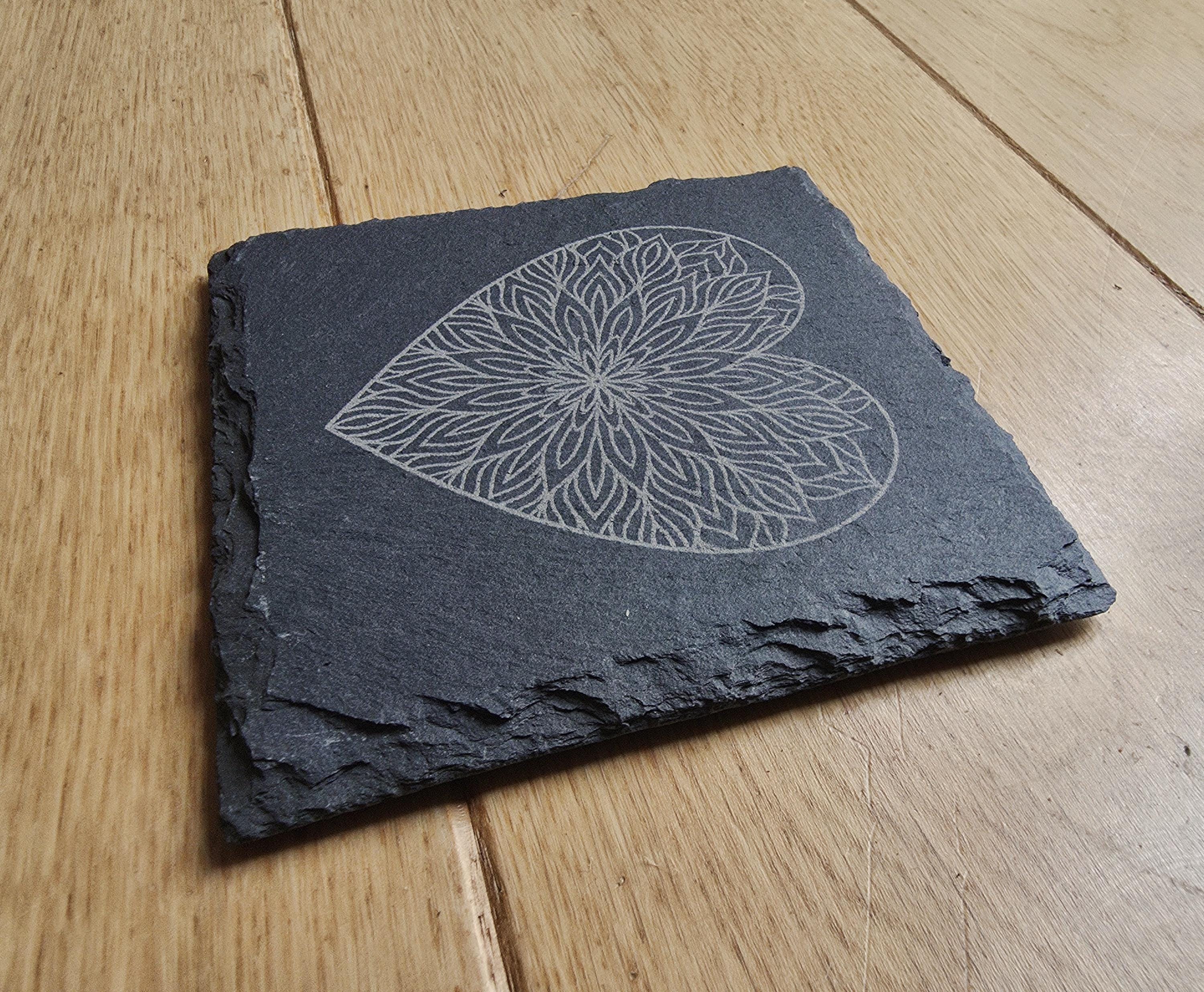 Heart mandala slate valentines coaster