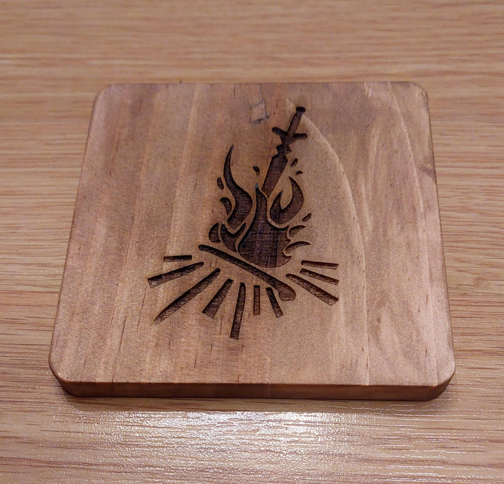 Dark souls bonfire fan art wooden drinks coaster