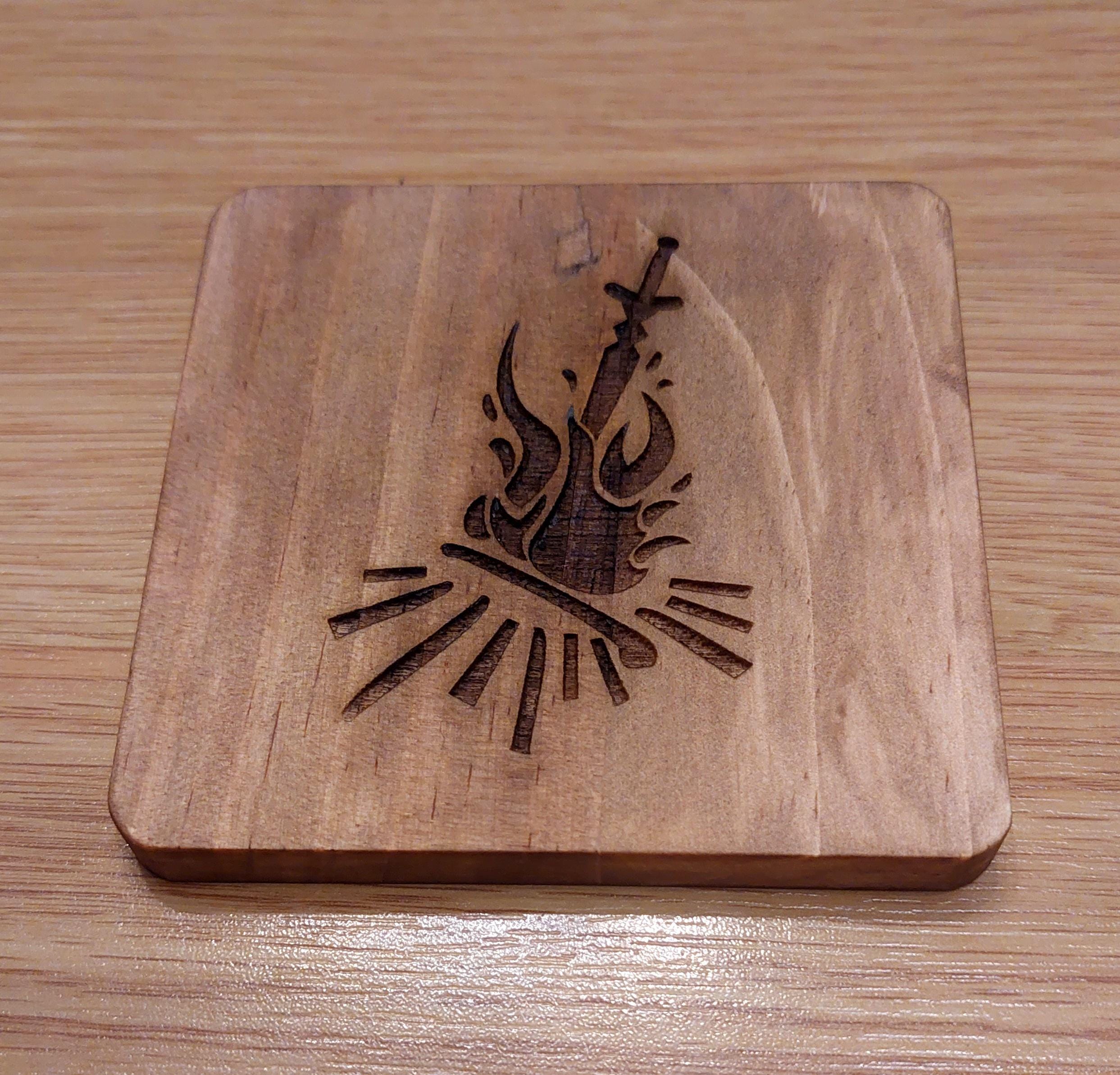 Dark souls bonfire fan art wooden drinks coaster