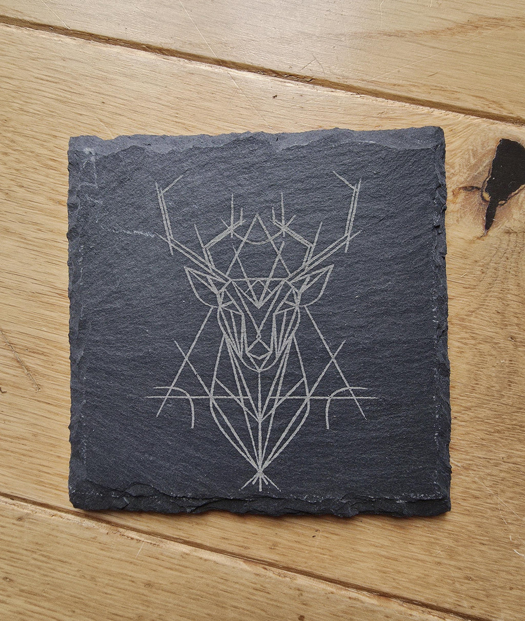 Geometric stag slate drinks coaster