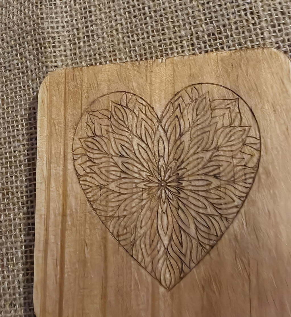Mandala heart engraved wooden coaster