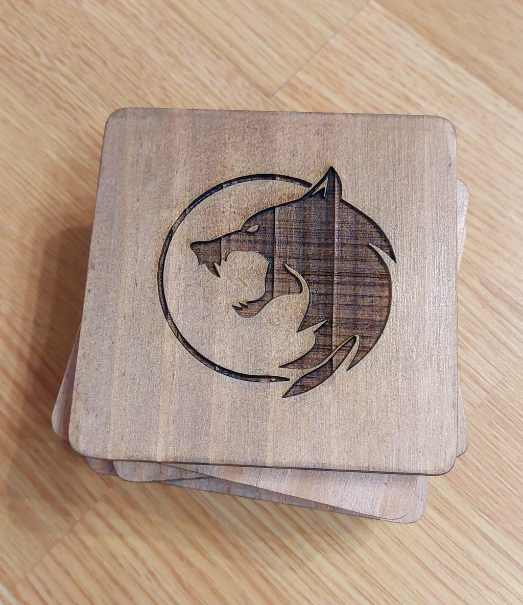 Witcher fan art wooden drinks coaster Witcher symbol