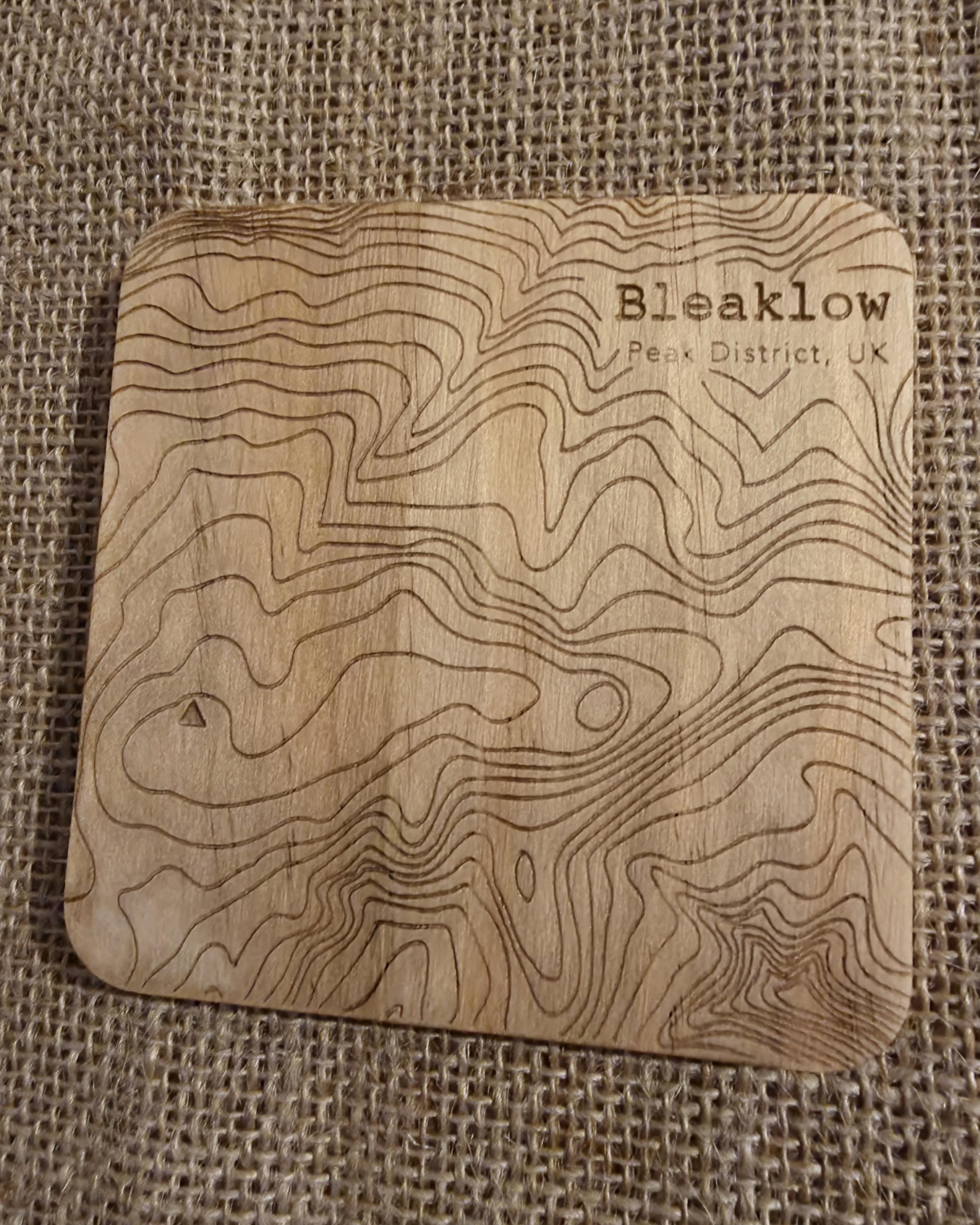 Bleaklow contour map wooden drinks coaster