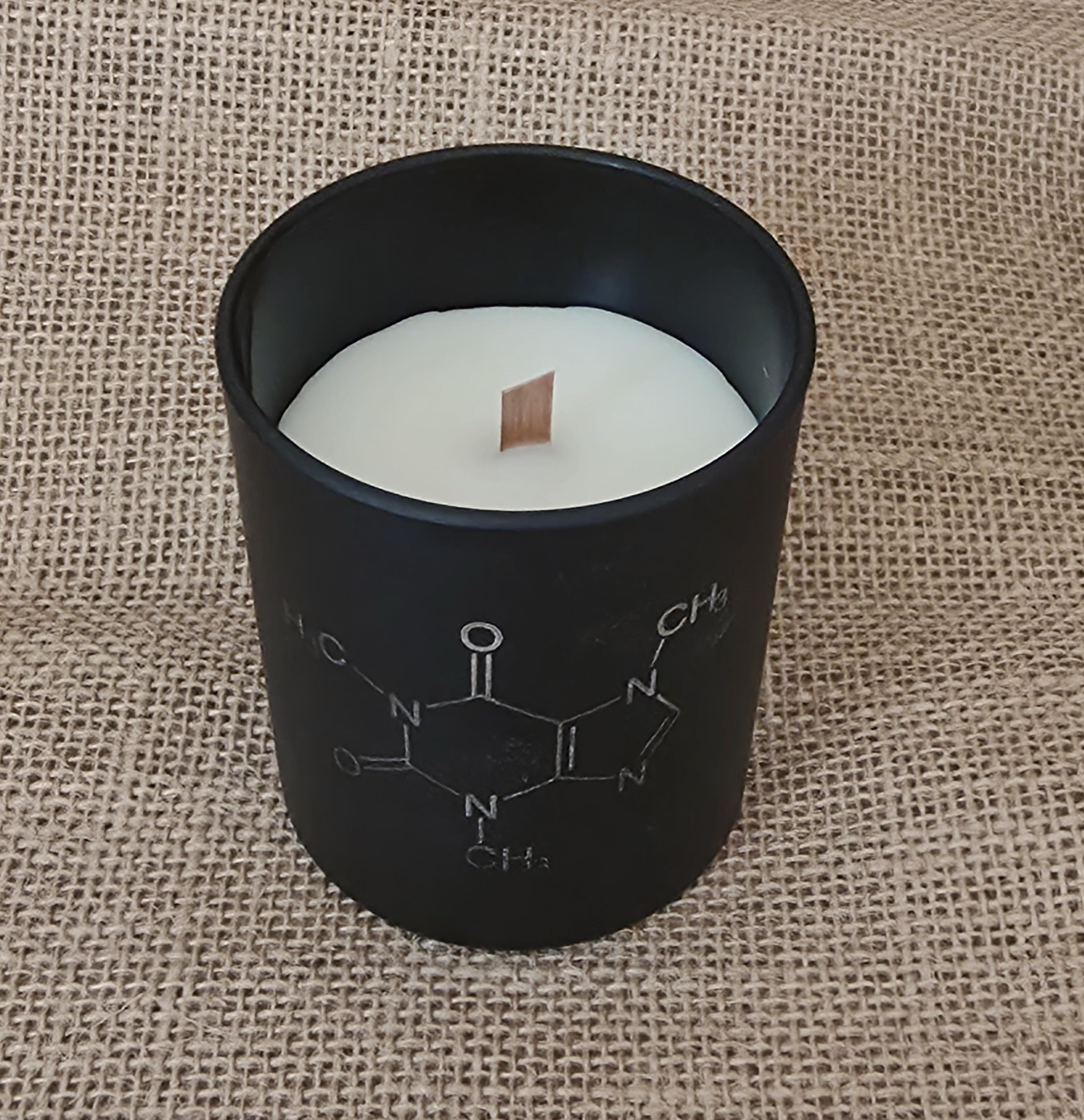 Coffee lovers candle: caffeine molecular structure. Nerdy candles.