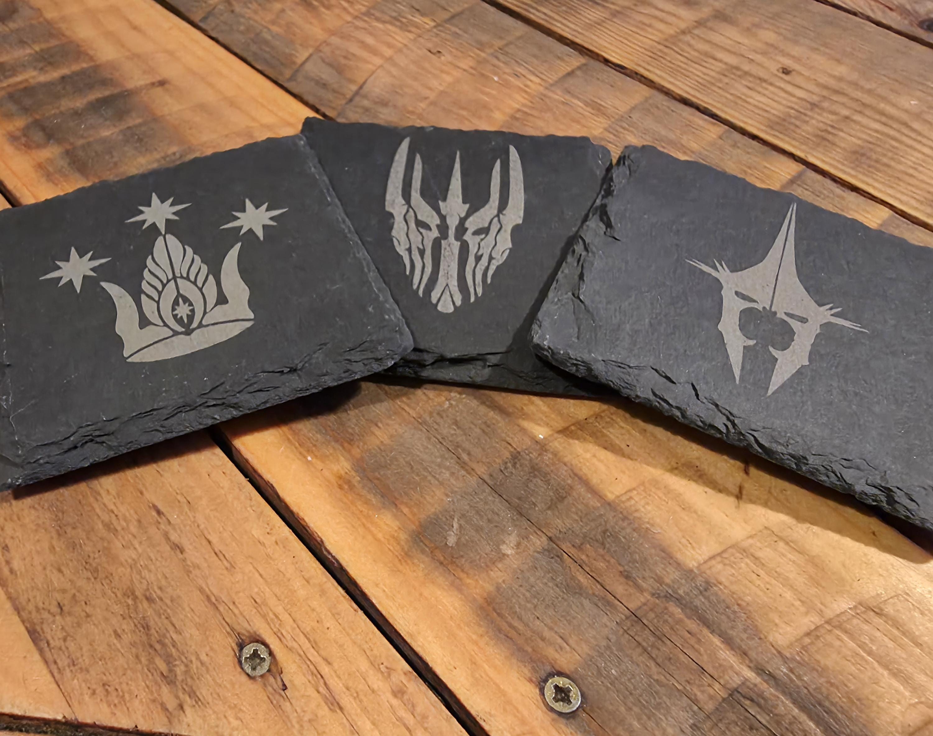 Lord of the rings LOTR fan art slate drinks coaster Saurons helm
